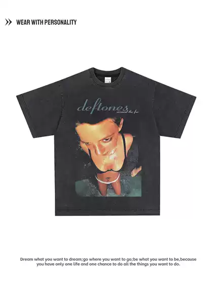 Metal Rock Deftones Washed Old American Retro Oversize Loose Cotton Men's and Women's Short-Sleeved T-Shirts