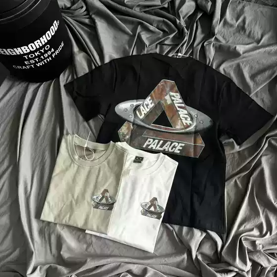 A dropshipping American retro OAK collaboration large triangle short sleeved t-shirt loose plus size for couples, white and black