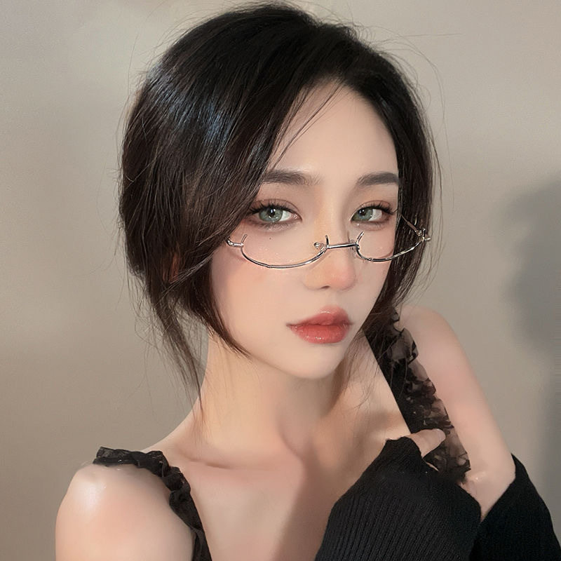 Japanese-Style Chain Eyeglass Frame Lower Half Frame Glasses Water Drop Lensless Artistic Decorative Anime Chain Eyeglass Frame