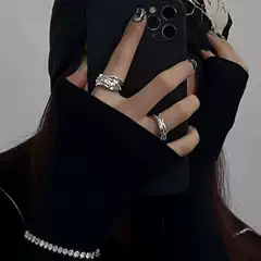 European and American Versatile Sweet-Cool Geometric Pleated Rings for Women, Retro Fashion Personality Hip-Hop Open Rings, Ins-Style Index Finger Rings