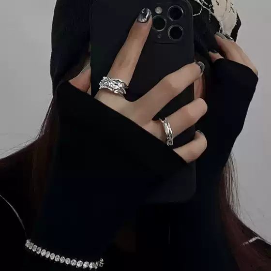 European and American Versatile Sweet-Cool Geometric Pleated Rings for Women, Retro Fashion Personality Hip-Hop Open Rings, Ins-Style Index Finger Rings