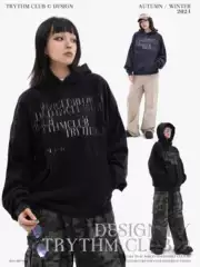 TRYTHMCLUB American Style Retro Gradual Slogan Alphabet Print Relaxed Hooded Sweat Fashion Brand Loose Hip Hop