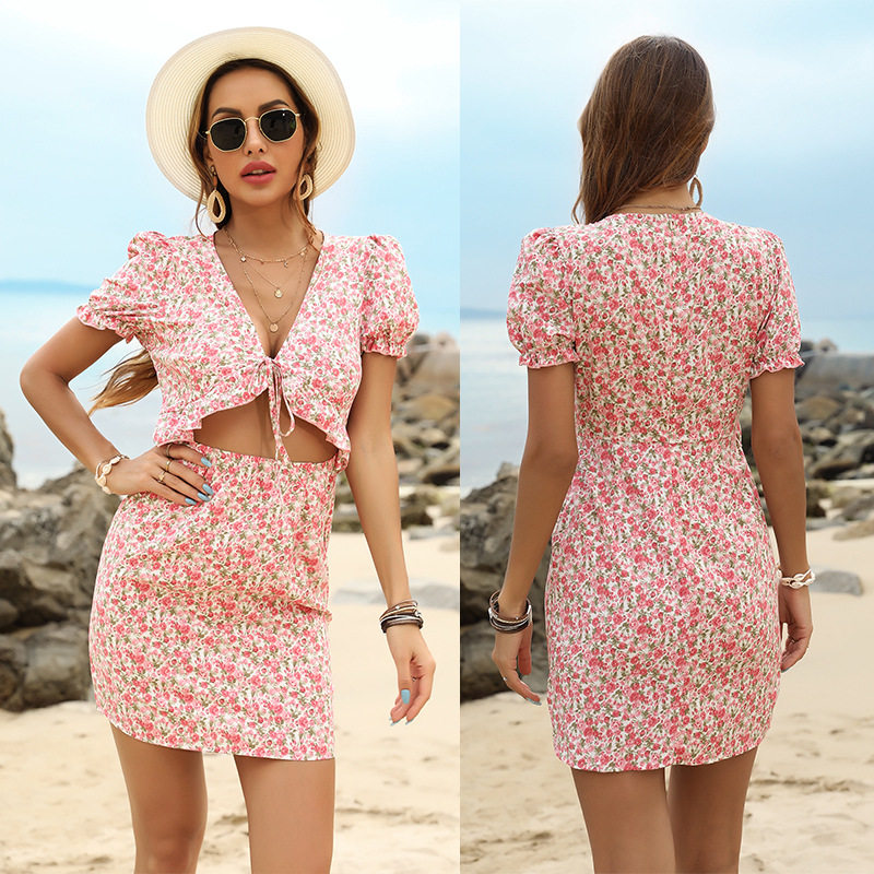 Floral Bodycon Dress V Neck Short Sleeve Summer Style Perfect for Parties and Casual Outings Wholesale Available