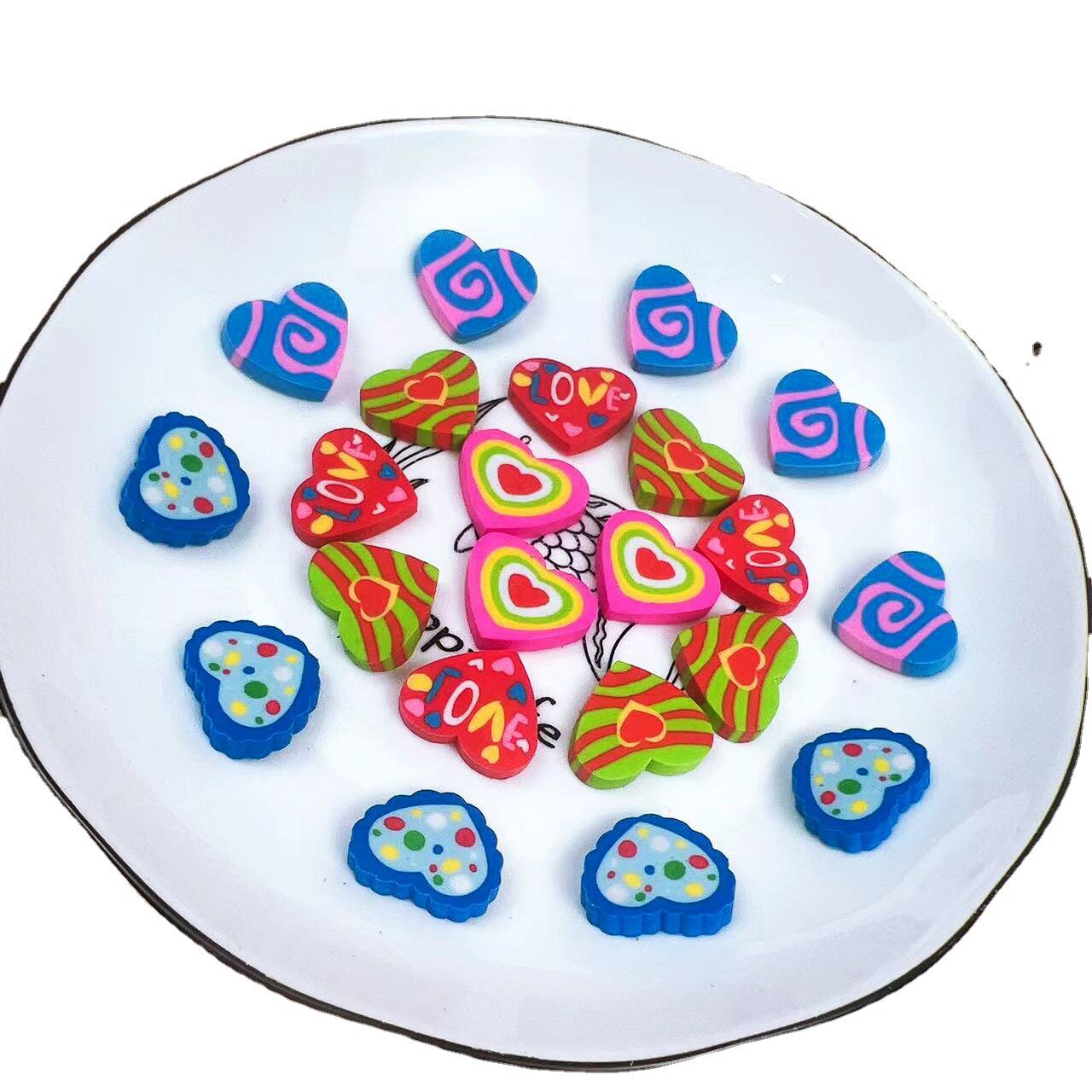 Factory direct extrusion cartoon heart-shaped rubber TPR cartoon cute creative pupils pencil wipe pink love