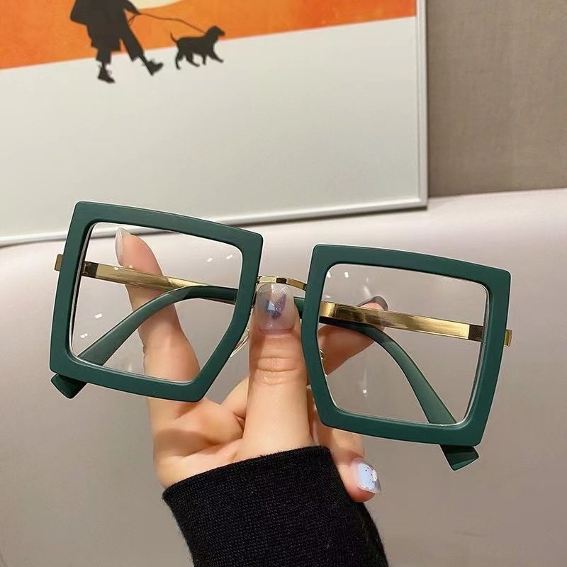 New Thick Frame Square Flat Mirror Anti-Blue Light Internet Celebrity Style Plain Glasses Frame for Women with Big Faces Retro Glasses for Men Cross-Border