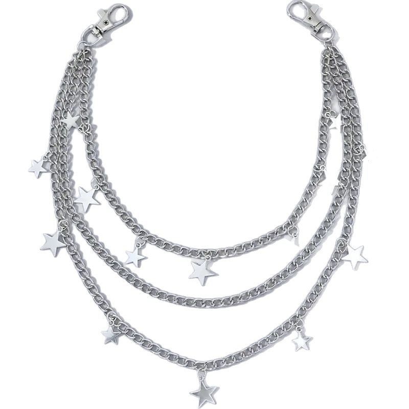 European and American Cross-Border Personalized Five-Pointed Star Pendant Tassel Waist Chain Retro Extended Hip-Hop Punk Men's and Women's Metal Trouser Chain
