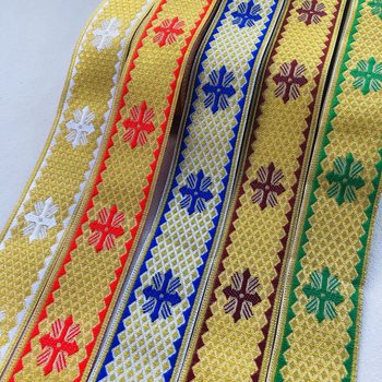 Jacquard Ribbon Ethnic Lace Metal Wire Gold Cross Pattern Garment Accessories Width 3.3cm A- 2901