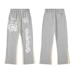 American Street Fashion Brand Contrasting Color Stitching Retro Foam Letter Print Loose Straight Casual Pants Trousers Suit for Men