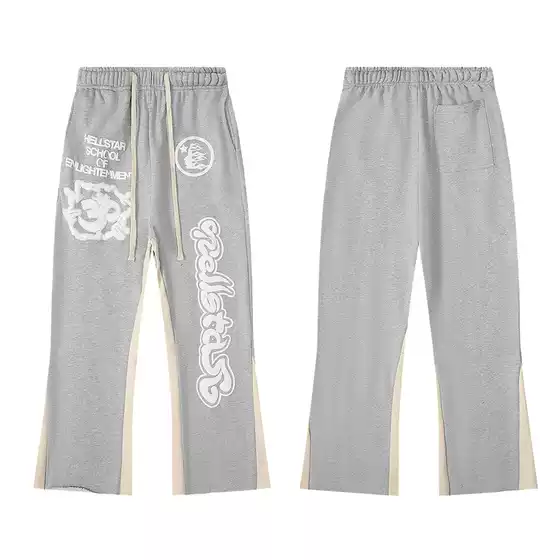 American Street Fashion Brand Contrasting Color Stitching Retro Foam Letter Print Loose Straight Casual Pants Trousers Suit for Men