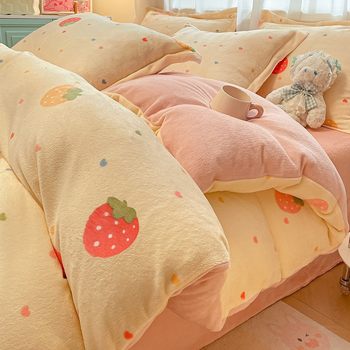 Winter Milk Velvet Four-Piece Set Thickeneded Coral Velvet Bed Sheetss and Quilt Covers Winter Flannel Bedding Fleece-Lined Quilt Covers