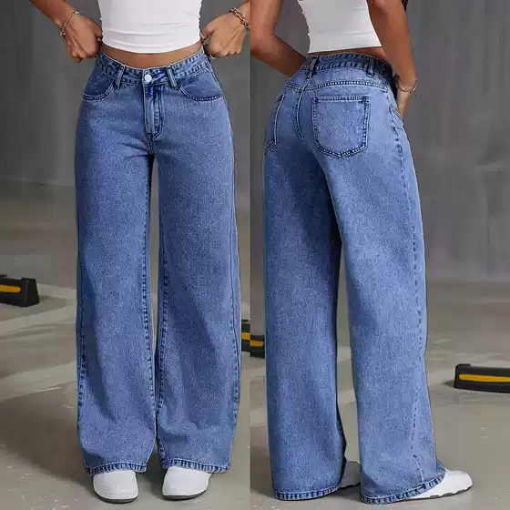 Amazon Aliexpress Popular Jeans for Women, Sweet and Spicy Style, High-Waisted, Large-Size Straight Pants, Loose Casual Trousers, Cross-Border