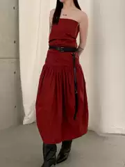 Longmei Pure Cotton Pleated Tube Top Dress 2025 Early Autumn New Lem Style Simple Mid-Length Zipper Sleeveless Dress