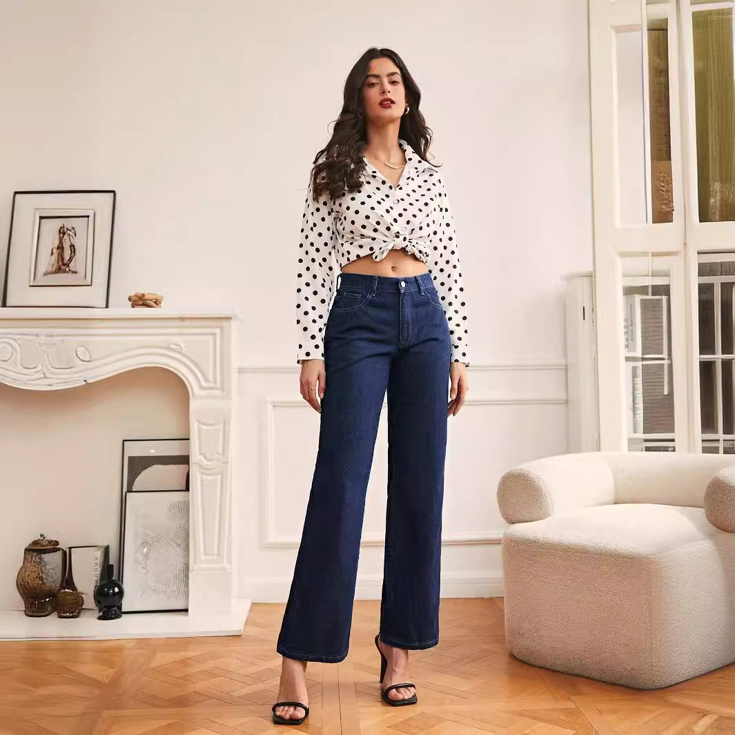 High Waisted Straight Leg Jeans Fashionable Vintage Style Casual Wear for Women Wholesale Available