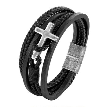 New cross-border hot selling stainless steel bracelet men's cross leather bracelet jewelry men's titanium steel jewelry wholesale
