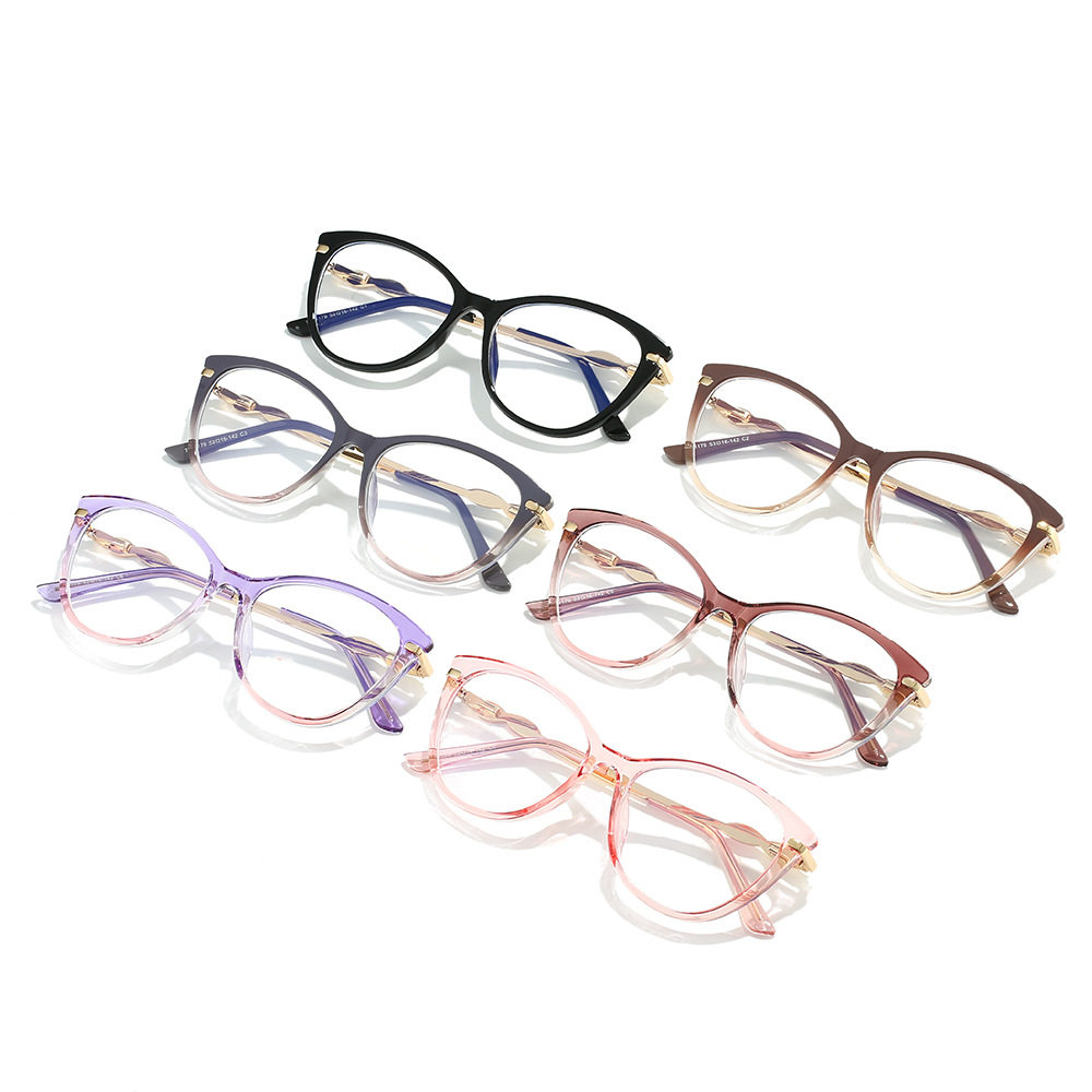 Cross-border New TR90 Fashion Anti-blue Glasses Frame Cat's Eye Women's Myopia Optical Flat Lens