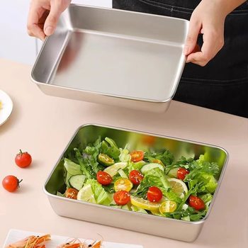Stainless Steel Multi-use Thickened Square Plate with Lid Cold Dishes Halogen Plate Duck Neck Plate Hot Pot Food Preparation Flat Bottom Tray