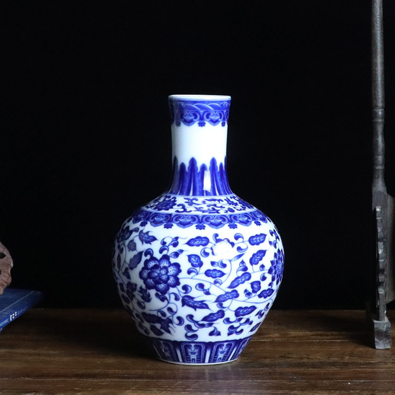 景德镇青花陶瓷器花瓶中式薄胎瓷器家居客厅电视柜装饰工艺品摆件