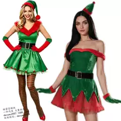 Christmas Outfit: Strapless Short Dress, Sexy Maid Cosplay, Green Elf Girl Christmas Costume for Carnival Party