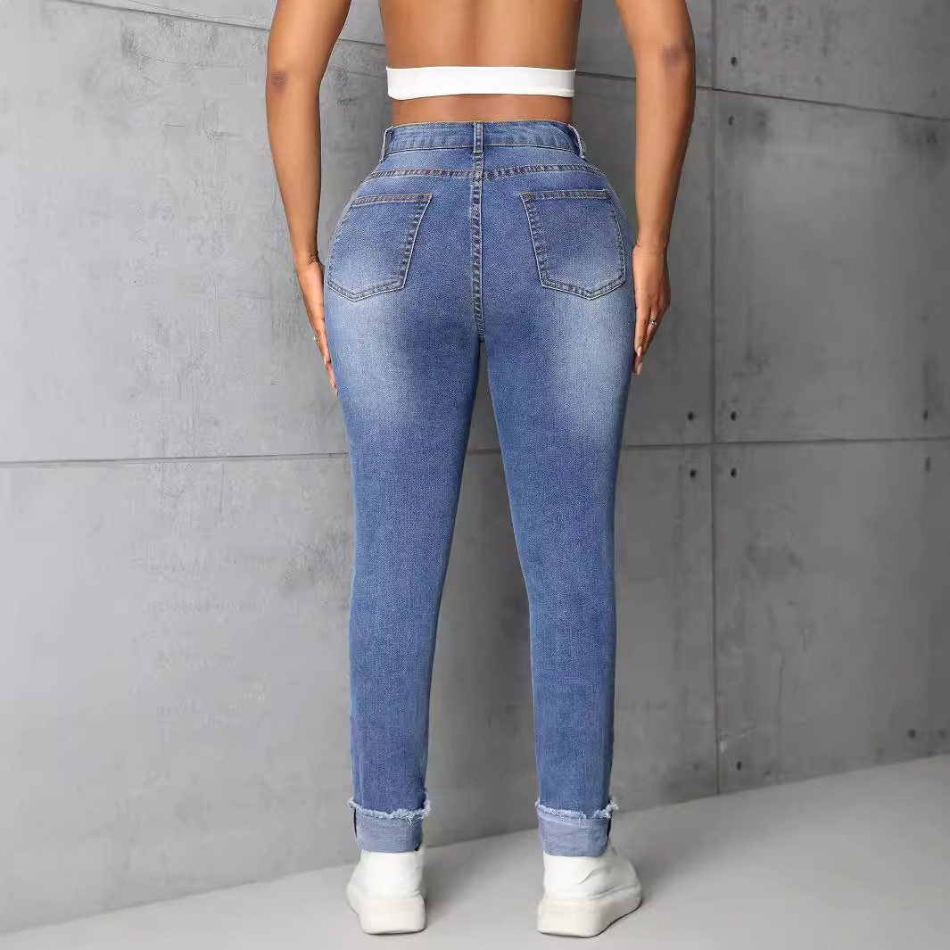 Womens Slim Fit Ripped Straight Leg Jeans Trendy Casual Style Perfect for Everyday Wear Wholesale Available