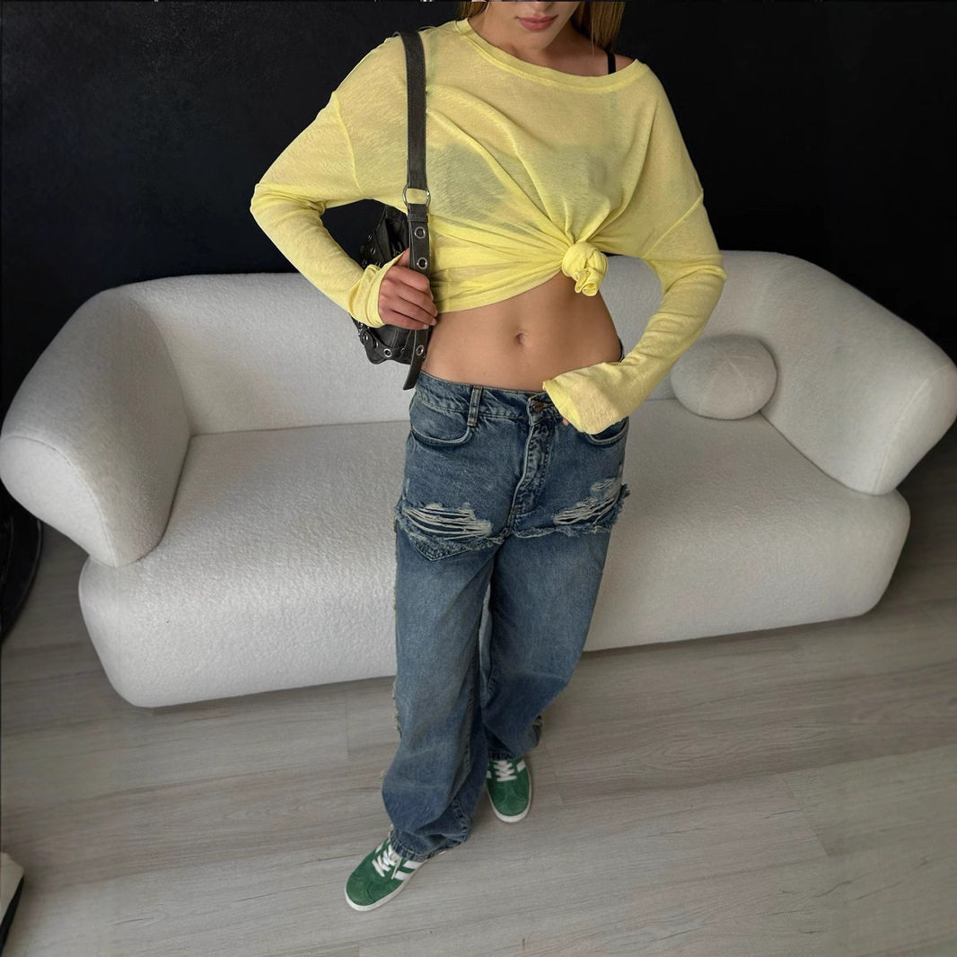 Womens Sheer Long Sleeve T Shirt Soft Lyocell Fabric Off Shoulder Design Sexy Style Casual Wear Wholesale Available