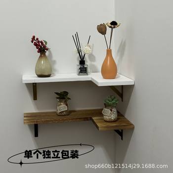 Ready-Made Wooden Corner Shelf for Living Room, Wall-Mounted Wrought Iron Corner Shelf, Wooden Storage Rack for Kitchen Sundries