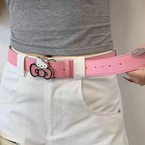 Hello Kitty Pink KT Cat Headband Diamond Belt Millennium Spice Girls y2k Belt Denim Accessories All-match Belt