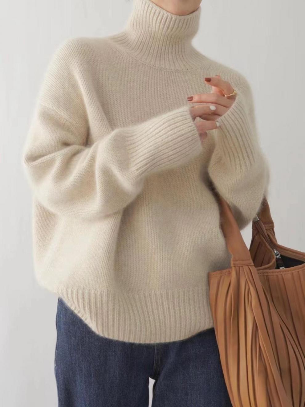Chunky Turtleneck Sweater Thick Knit Loose Fit Solid Color Autumn Winter Casual Wear Wholesale Available