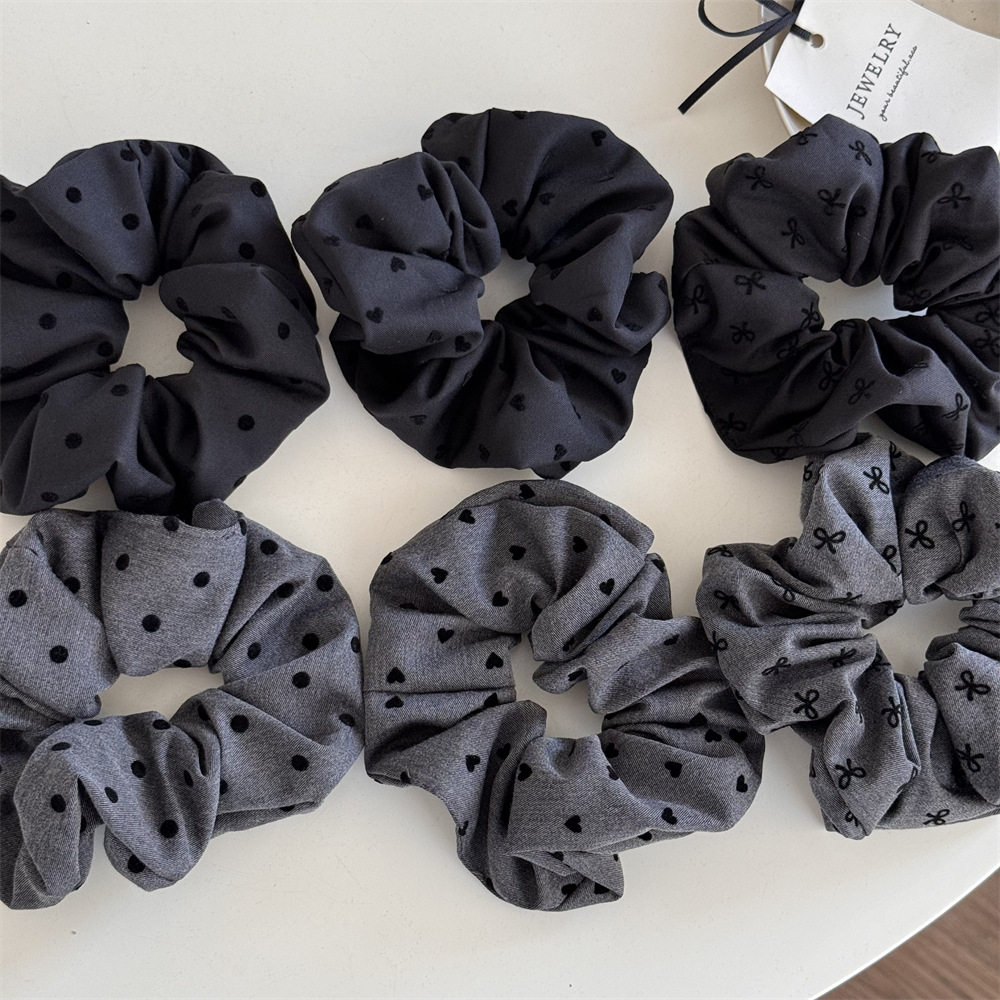 Korean New Arrival Polo Dot Bow Love Hair Rope Retro Large Intestine Hair Loop Hair Rope Ball Head Rubber Tendon Hair Accessories Headwear