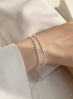 s925纯银双层手链女夏个性轻奢满天星波光粼粼米粒手饰ins冷淡风