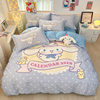 Sanrio Large Printed Cotton Four-Piece Set Pure Cotton Cartoon Kuromi Student Three-Piece Set Fitted Sheet and Quilt Cover Cross-Border