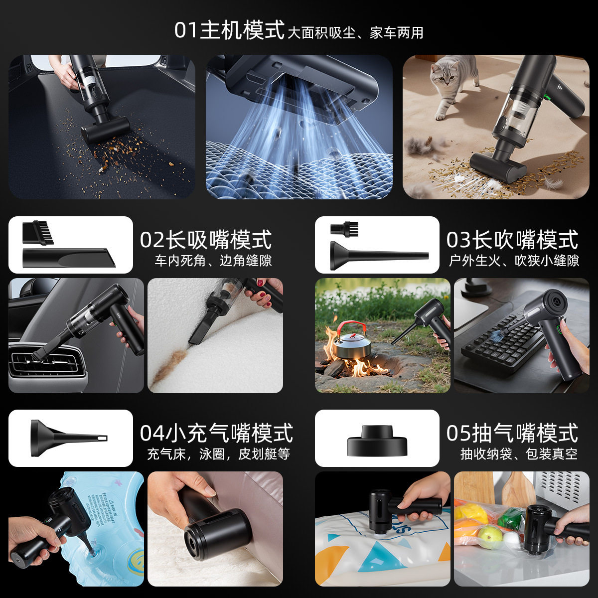 Car Vacuum Cleaner Super Large Suction Car Special Wireless Handheld Small Portable Vacuum Cleaner Suction and Blow Integrated