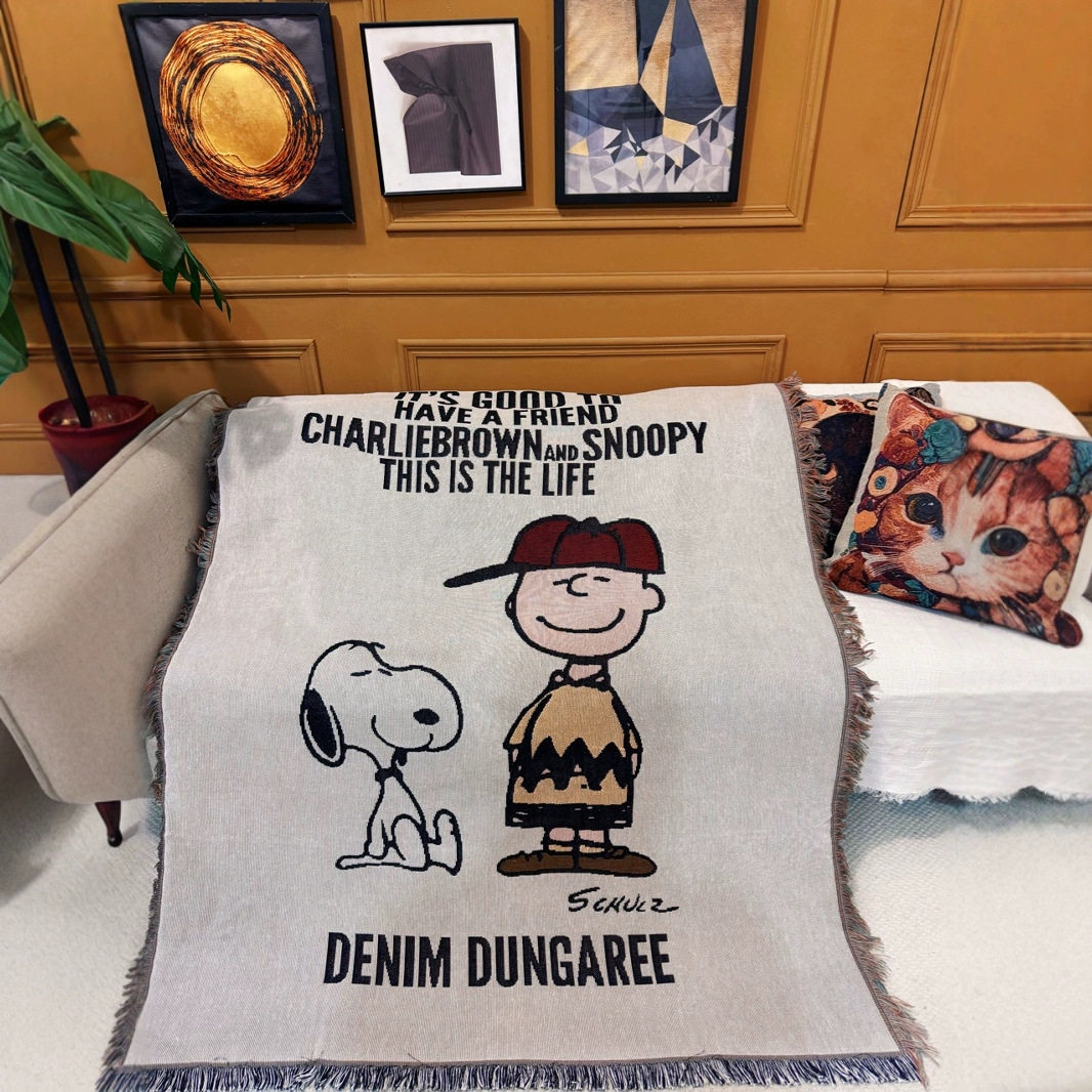Retro Snoopy Sofa Blanket B&B Decoration Cartoon Sofa Towel American Casual Blanket Sofa Cushion Bedroom Cotton Blanket