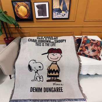 Retro Snoopy Sofa Blanket B&B Decoration Cartoon Sofa Towel American Casual Blanket Sofa Cushion Bedroom Cotton Blanket