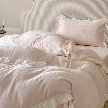Winter Warm Milk Velvet Four-Piece Princess Style Lace Carved Quilt Cover Bed Sheetss French Girly Pink Anti-Static