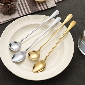 Stainless Steel Spoon Ice Spoon 1010 Ice Tip Spoon Ice Round Spoon Long Handle Mug Spoon Coffee Spoon Honey Spoon Stirring Spoon