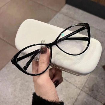 Large-Frame Cat-Eye Myopia Glasses for Women, Internet Celebrity Style, Retro Anti-Blue Light Flat Mirrors, Korean Style Plain Mirrors, Frame Glasses