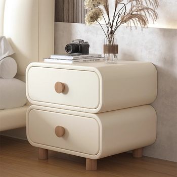 Cream Style Bedside Cabinet New Style Household Bedroom Leather Bedside Cabinet Simple Modern Installation-Free Small Storage Cabinet