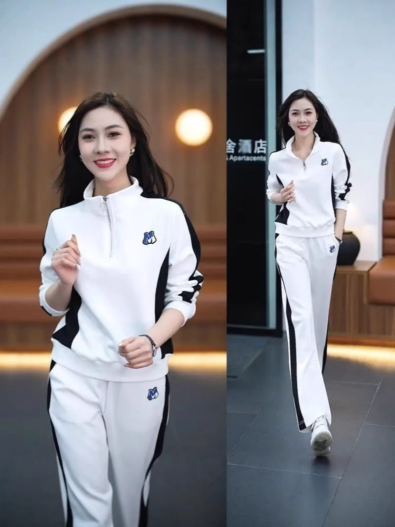 Casual Sports Suit for Women, Spring and Autumn 2025 New Style, Fashionable and Slimming, Stand-Up Collar Sweatshirt and Wide-Leg Pants Two-Piece Set