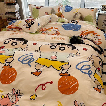 Crayon Shin-Chan Cute Bed Four-Piece Bed Bed Sheets Washed Cotton Quilt Cover. Student Single Dormitory Three-Piece Set Free Shipping