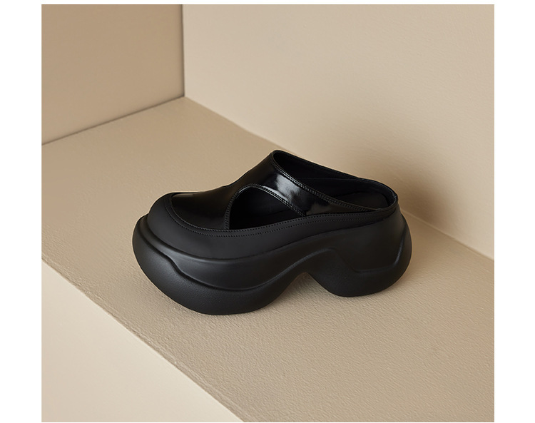 Sandal nữ bít mũi da bò đục lỗ đế xuồng tăng chiều cao — Màu bạc, Màu đen, Màu trắng be