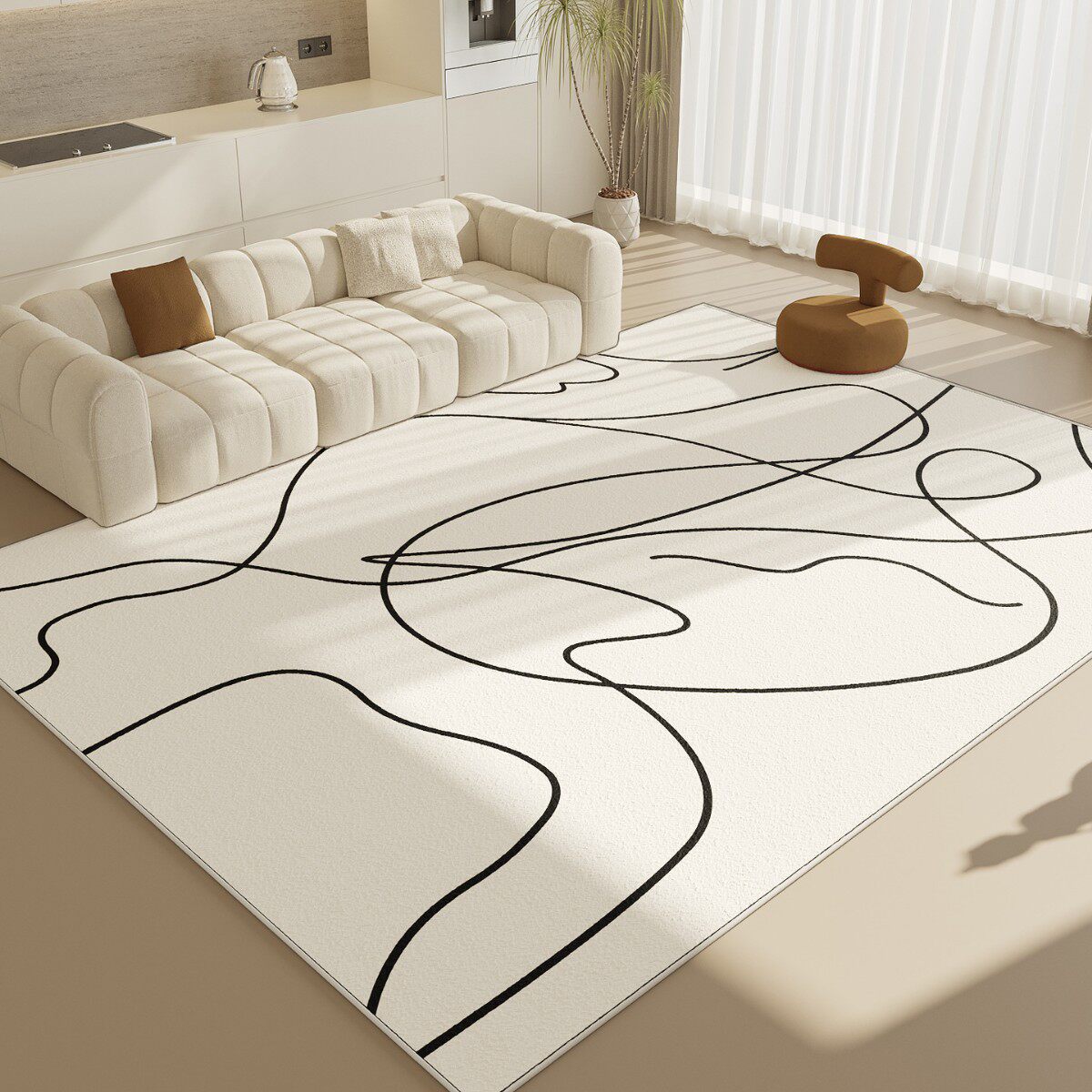 Cream Style Line Living Room Cashmere-like Carpet Soft Coffee Table Blanket Bedroom Cool Bedside Blanket Balcony Bay Window Mat