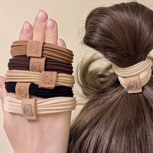 Fashion Cute Bear Head Rope High Elastic Rubber Tendon Women's Hair Rope New Style Hair Ring Durable Ball Headwear Leather Cover