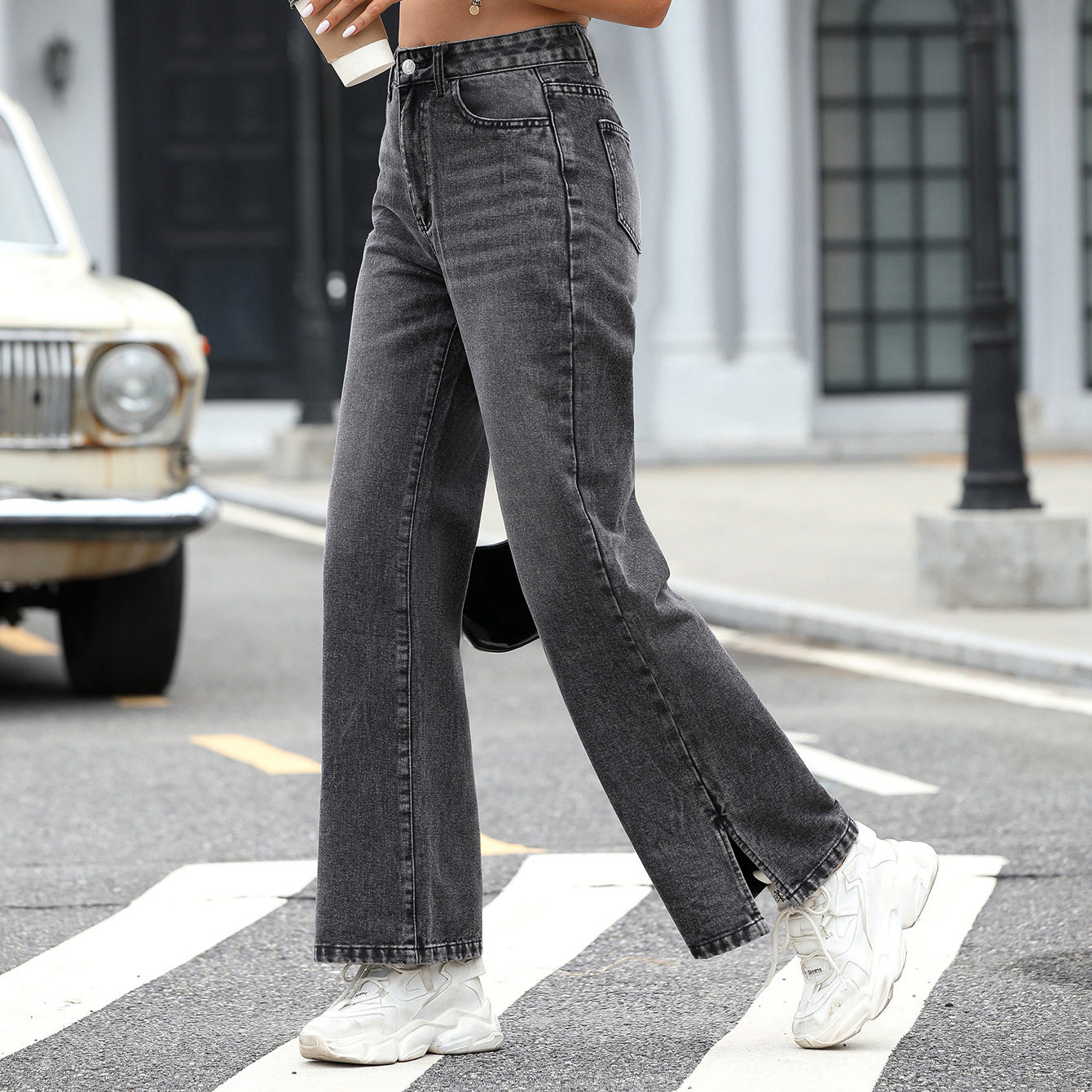 High Waisted Loose Fit Denim Trousers Slimming Design Trendy Style Comfortable Fabric Casual Wear for Women Ready