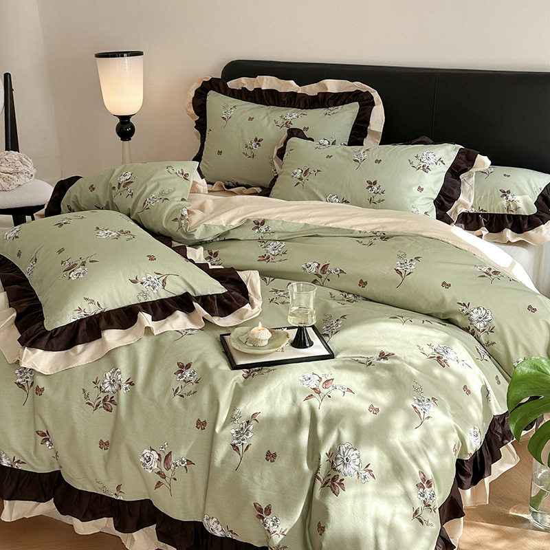 Class A princess style French romantic pure cotton four-piece cotton high-end retro bed sheet quilt cover three-piece bed set P