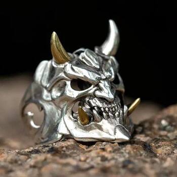 New Arrival European and American Alloy Mask Prajna Ring Skull Two-color Ring Finger Ring Manufacturers Wholesale