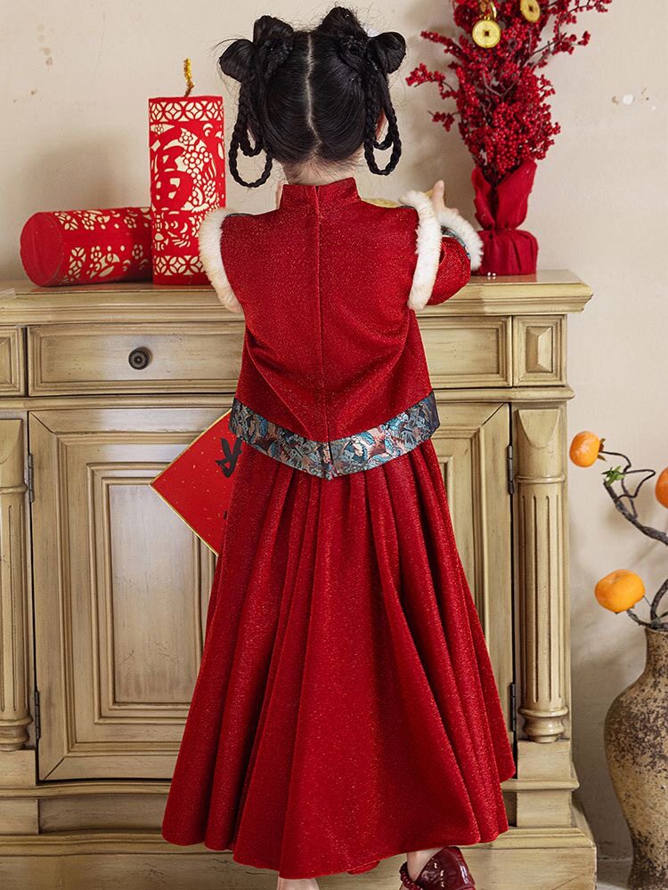 Girls Dress Autumn and Winter Wedding Little Girl Burgundy New Year's  Greetings Dress Piano Performance Birthday Performance Host Chinese Style |  MoveOn