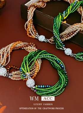 镶钻缠绕水晶多层手链项链轻奢时尚百搭精致手环气质高级感手饰品