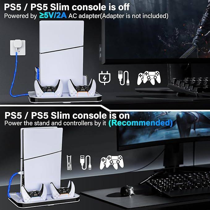 Ps5Pro/Ps5 Slim Multifunctional Charging Base Compatible with Optical Drive Version Digital Version Ps5 Controller Charging Stand
