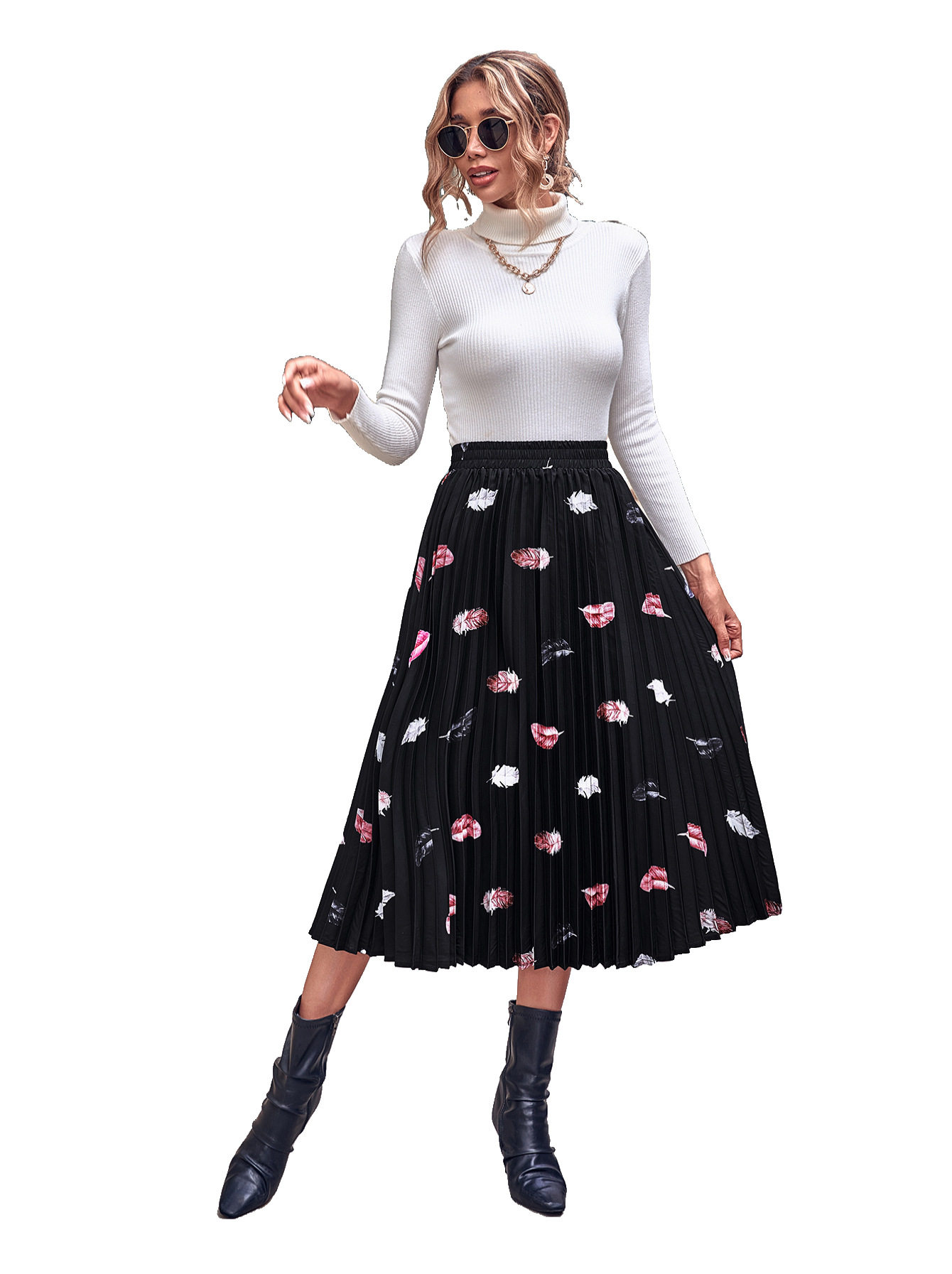 Chiffon Midi Skirt Elegant Floral Print Lightweight Fabric Comfortable Fit Perfect for Spring and Summer Wholesale