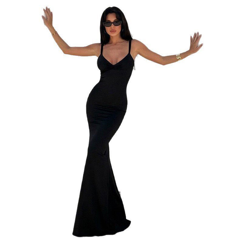 Summer Womens Fashion Dress Chain Strap Mermaid Hem Open Back Bodycon Fit Evening Wear Wholesale Available